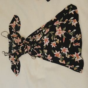 Black floral wrap dress with butterfly sleeves